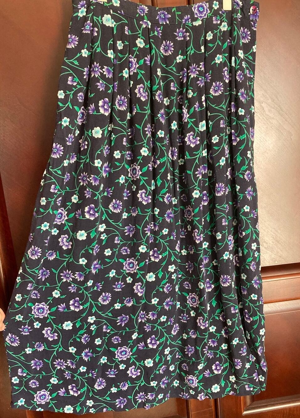Liz Baker Essentials- Vintage Whimsigoth Cottage Navy Floral Pleated Maxi - S